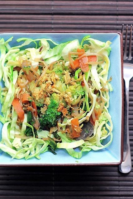 Cabbage, mung bean sprouts and ginger salad