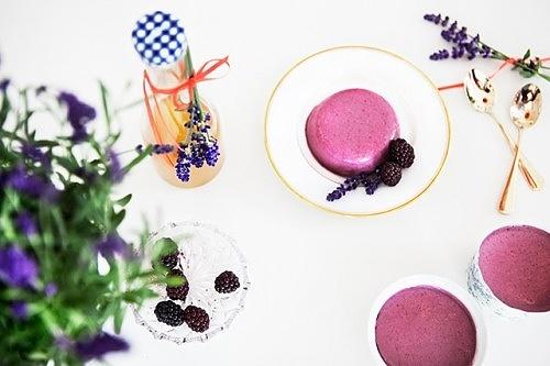 Blackberry panna cotta with lavender syrup