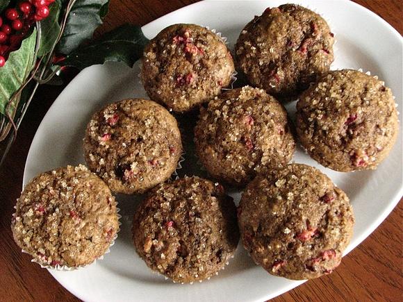 Cranberry Dark Chocolate Gingerbread Muffins