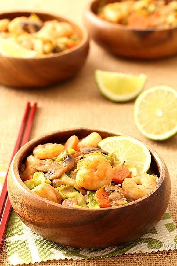 Thai sweet chili shrimp with cabbage noodles