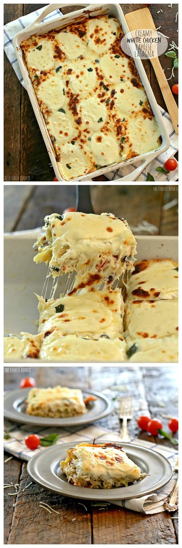 Creamy White Chicken Caprese Lasagna