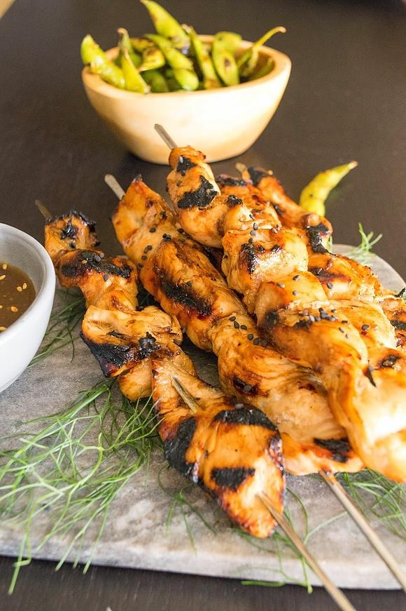 Teriyaki chicken skewers with healthy sauce
