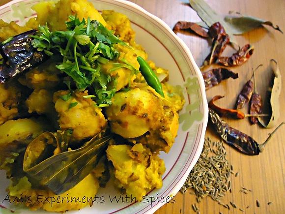 Dum aloo arbi sukha - dry colocasia with potatoes