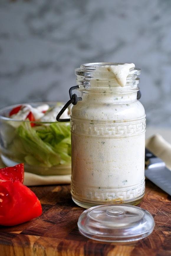 Homemade creamy italian dressing with parmesan and herbs