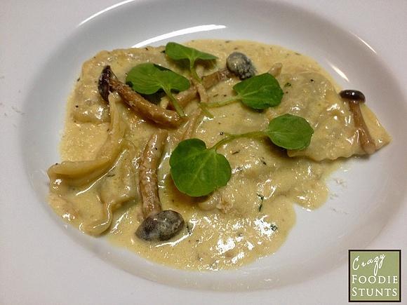 Duck Confit Agnolotti with Wild Mushroom Sauce