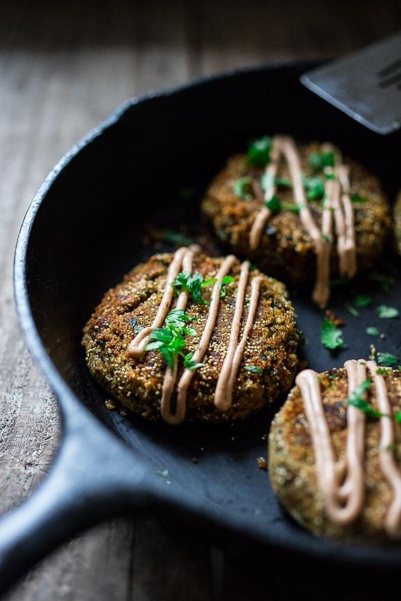Amaranth cakes with lentils kale and chipotle aioli