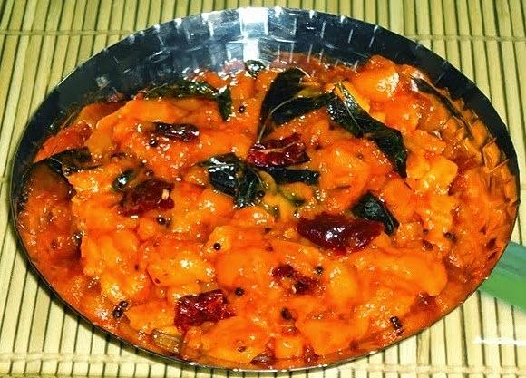 Tempered mango recipe with curry leaves and chilies