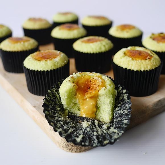 Torched Pandan Salted Egg Yolk Cupcakes