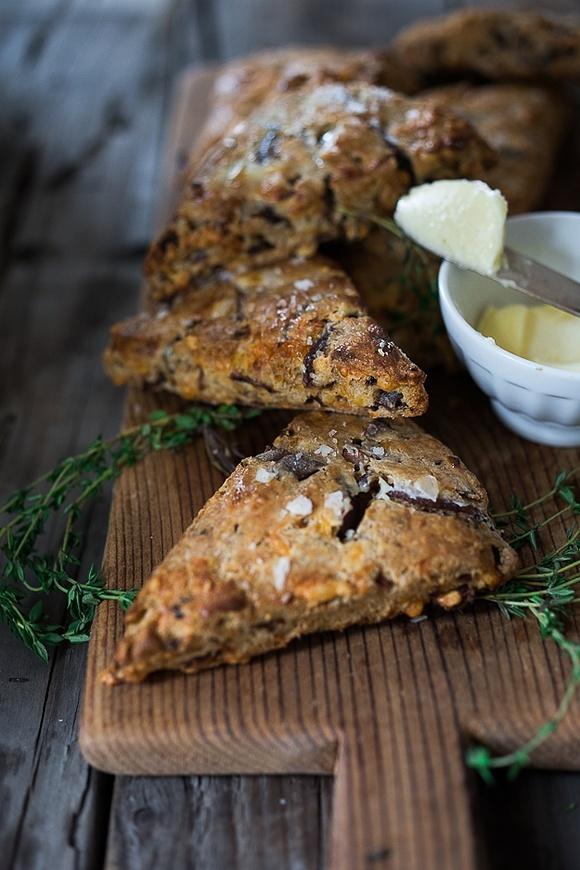 Smokey cheddar scones with rye caraway and caramelized onions