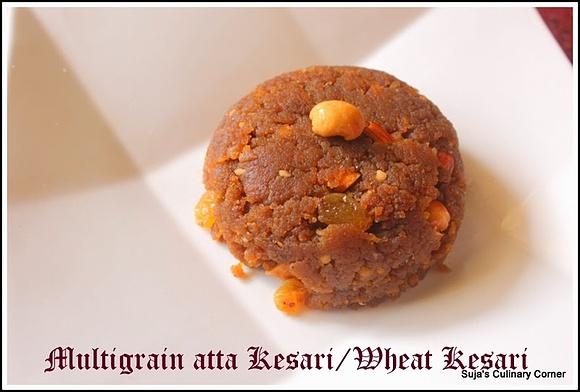 Multigrain atta kesari with jaggery - healthy wheat halwa