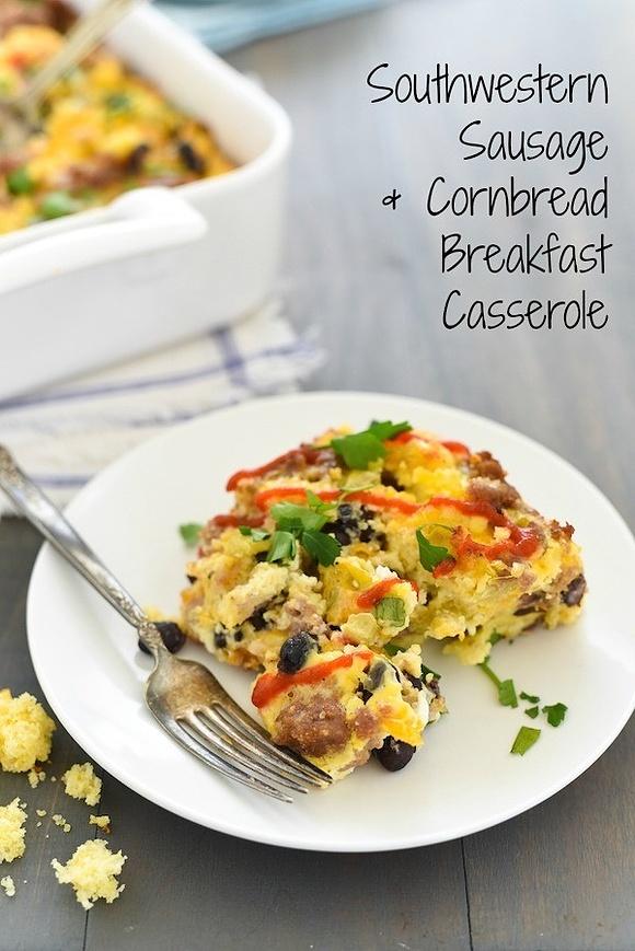 Southwestern sausage and cornbread breakfast casserole