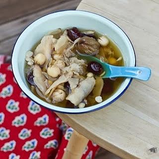 Chinese sweet soup with snow fungus, red dates, lotus seeds