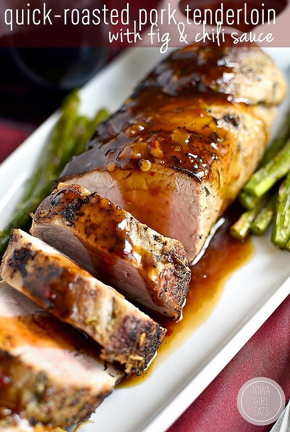 Quick roasted pork tenderloin with fig and chili sauce