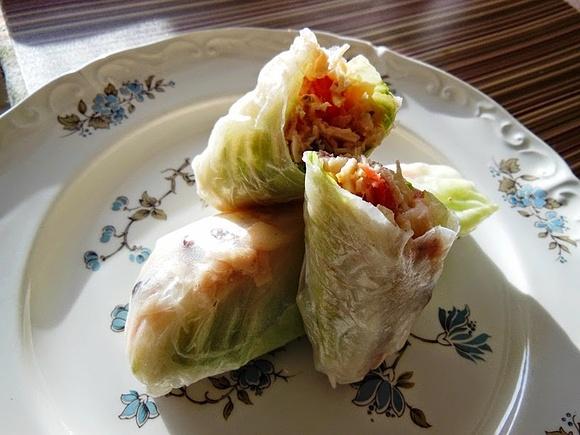 Fresh spring rolls stuffed with chicken salad