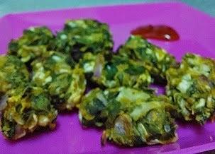 Baked drumstick leaves and vegetable fritters with stepwise pictures