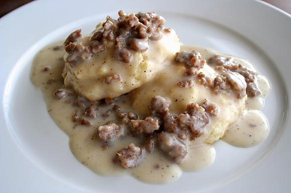 Easy buttery drop biscuits with sausage gravy