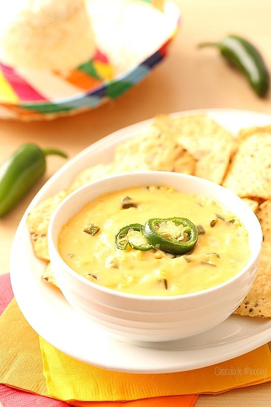 Nacho cheese dip and sauce with jalapenos