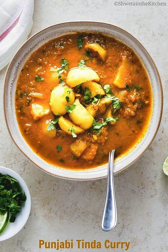 Punjabi tinda curry - apple gourd north indian vegan gravy