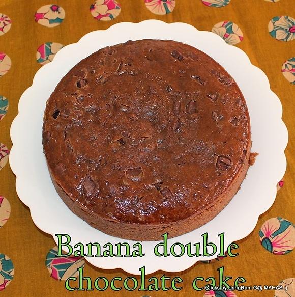Eggless butterless moist banana double chocolate cake