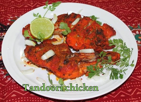 Tandoori chicken with thigh pieces in oven at home