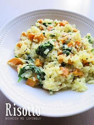 Creamy vegan sweet potato and spinach risotto