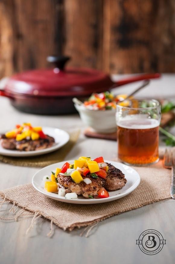 Beer brined lemon pepper chicken with mango salsa