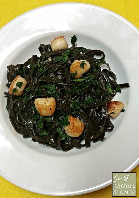 Squid Ink Tagliolini with Bay Scallops and White Wine
