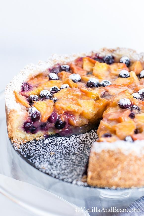 Blueberry peach cobbler tart