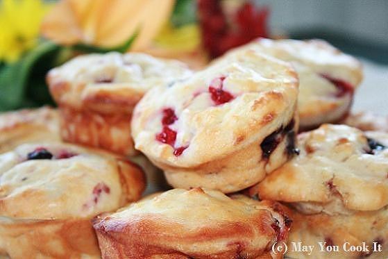 Healthy breakfast muffins with berries and chocolate