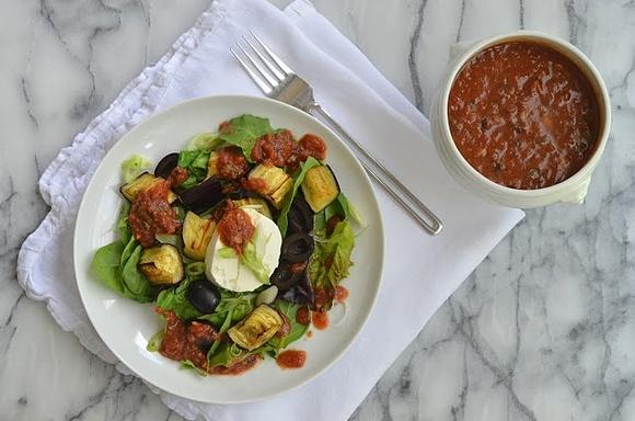 Eggplant Salad with Charred Tomato Vinaigrette