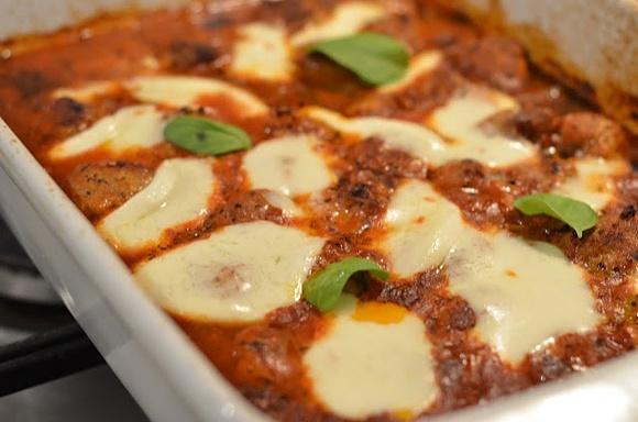 Italian baked meatballs with buffalo mozzarella