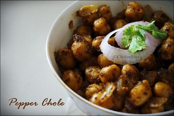 Pepper chole - white channa side dish from clicksandbites
