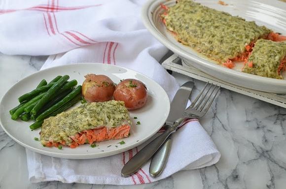 Baked Salmon with Herb Sauce