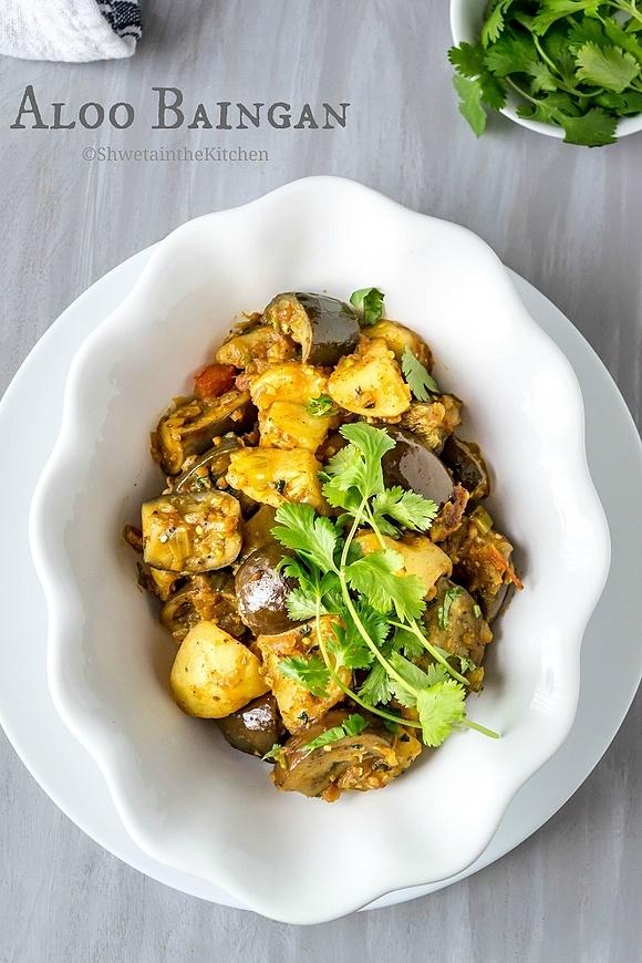Aloo baingan curry - potato and eggplant punjabi dry sabzi