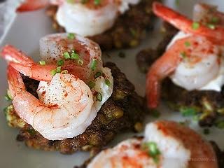 Corn cakes with spicy shrimp