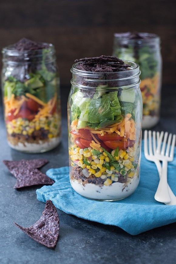 Taco Salad Jars with Green Chile Yogurt Dressing