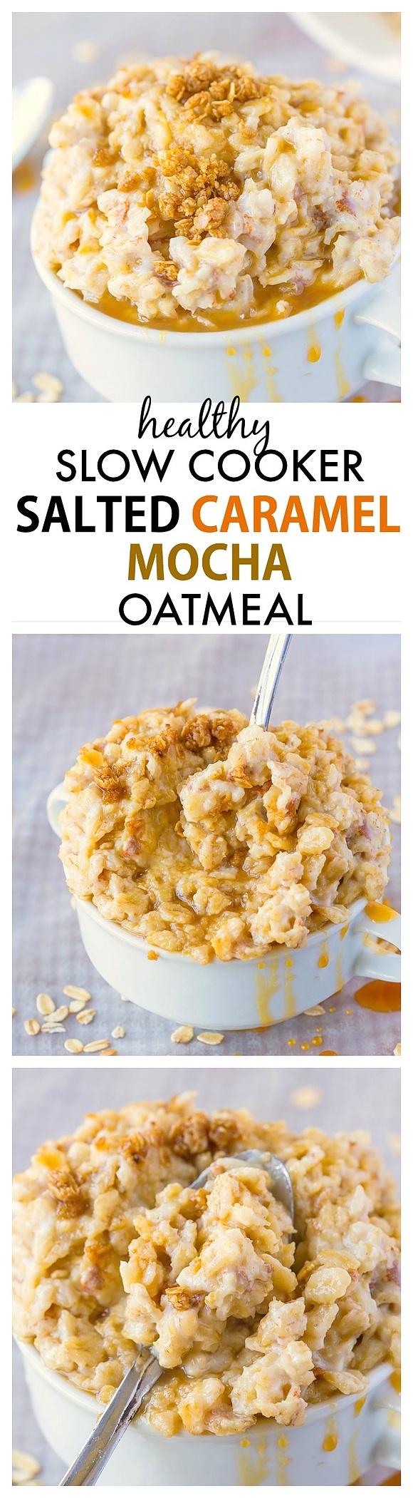 Healthy Slow Cooker Salted Caramel Mocha Oatmeal