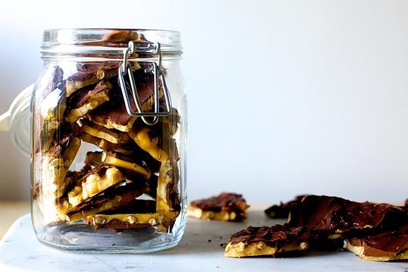 Chocolate peanut and pretzel brittle