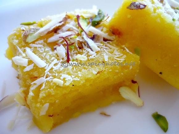 Kesariya badam burfi - indian saffron almond fudge for diwali