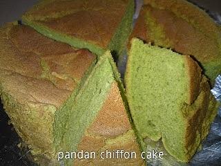 Pandan chiffon cake baked in a loose bottom pan