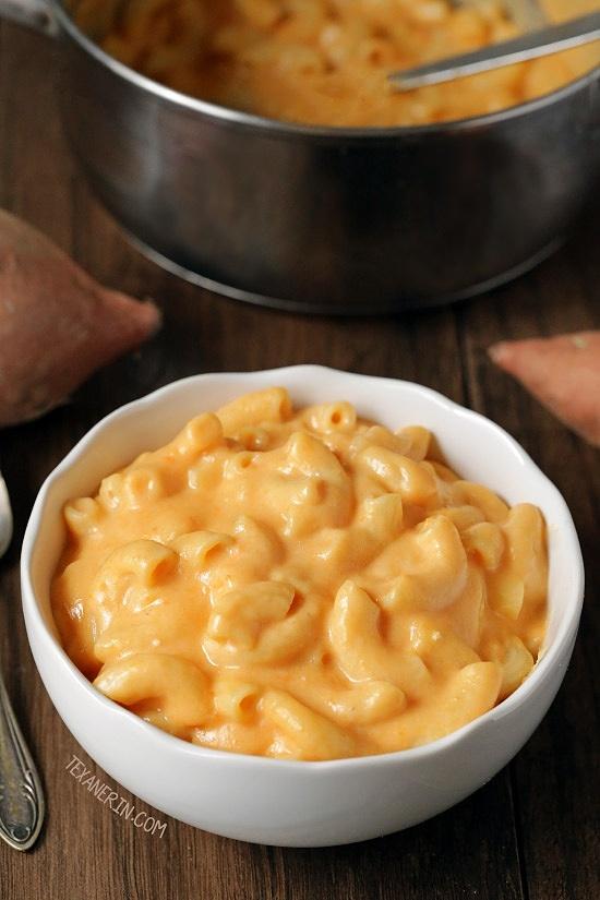 Sweet potato macaroni and cheese with gluten-free and whole grain options