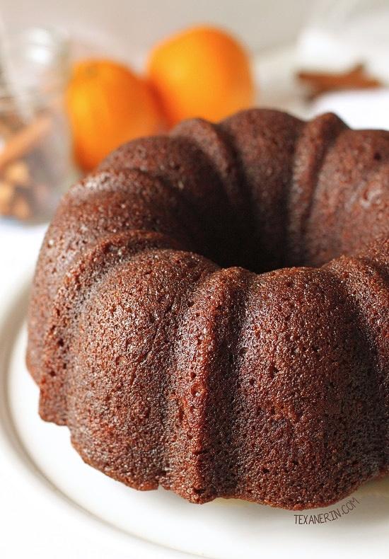 Orange pumpkin gingerbread bundt cake with orange sauce