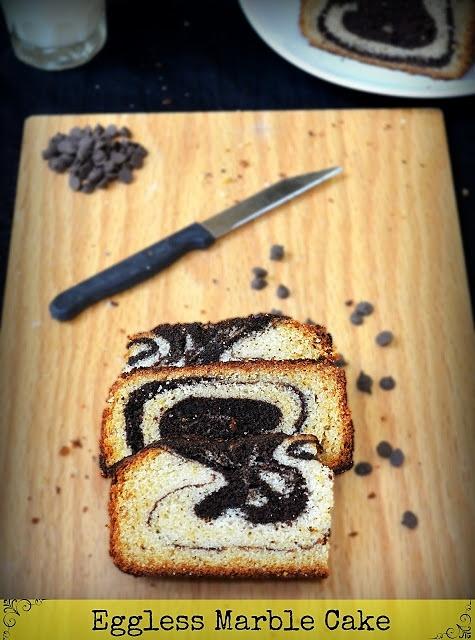 Eggless marble cake with chocolate and vanilla flavors