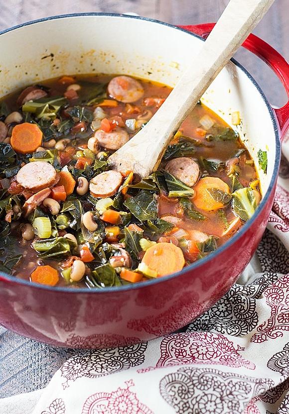 Black-Eyed Pea Soup with Collard Greens and Sausage