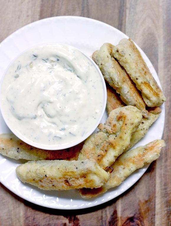 Homemade frozen fish sticks with tartar sauce