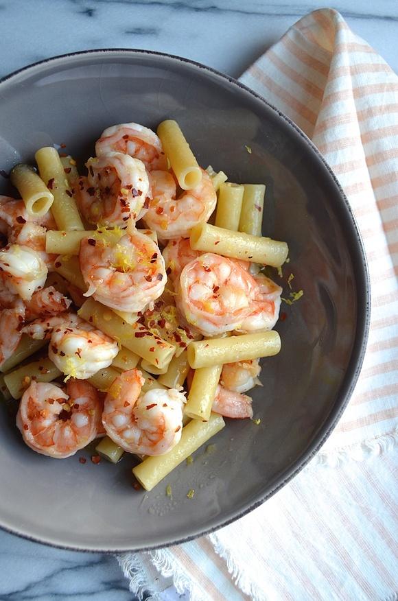 Spanish-style garlic shrimp pasta