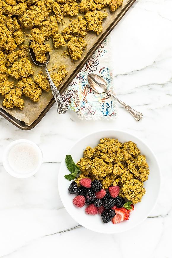 Golden turmeric granola clusters