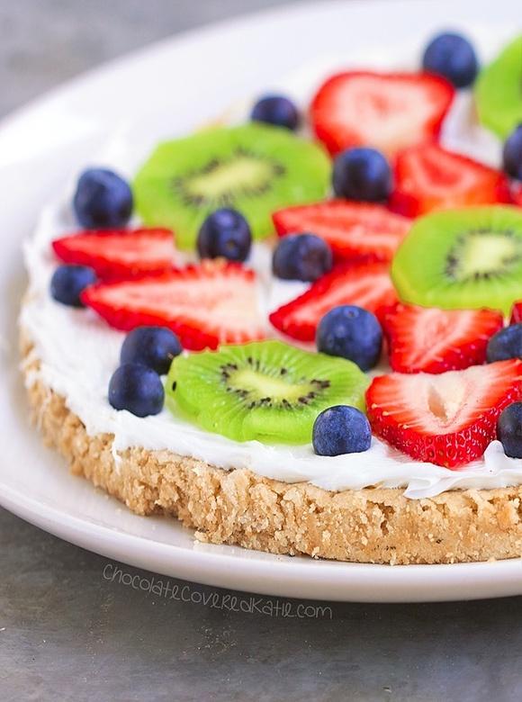 Fruit pizza with flourless sugar cookie crust