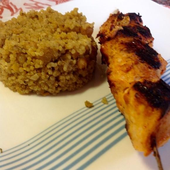 Chicken tikka kebabs with spicy quinoa