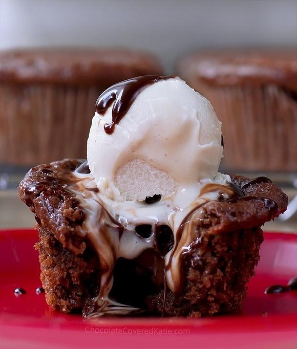 Molten chocolate lava cakes in muffin tin